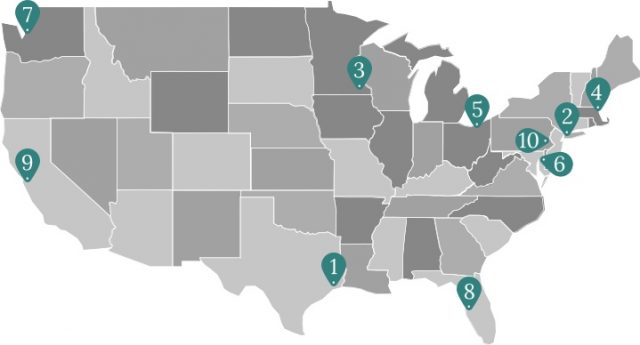 Map of top cancer centers in the U.S.